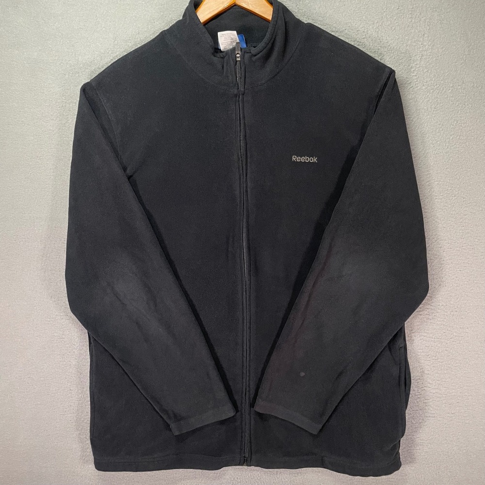 Reebok‎ Fleece Jacket Mens XL Black Full Zip Mock Neck Logo 3RSMJ516